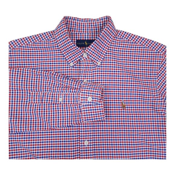 Ralph Lauren Gingham Check Button-Down Shirt Large  Mens Red & Blue - Picture 8 of 8